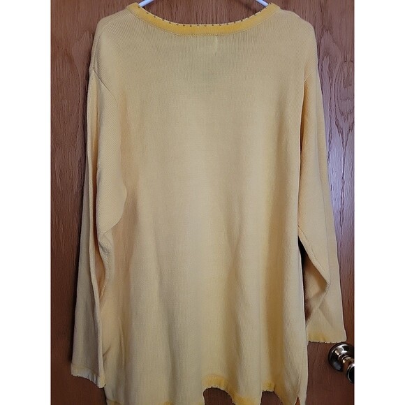 The Quacker Factory Sweater Womens 1X Yellow Butterfly V Neck Bling Casual - Picture 7 of 8